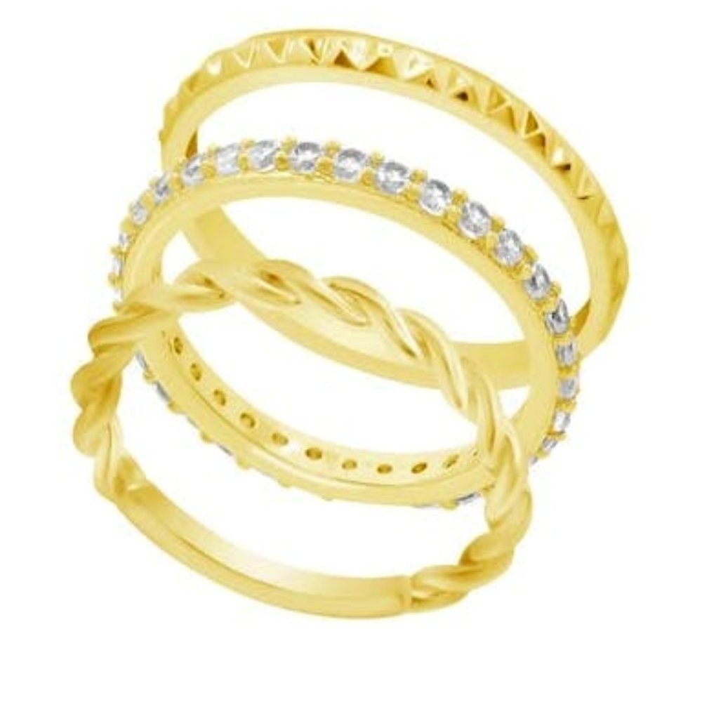 AND Now This Triple Stack Cubic Zirconia Ring, Gold Plate, Size 8